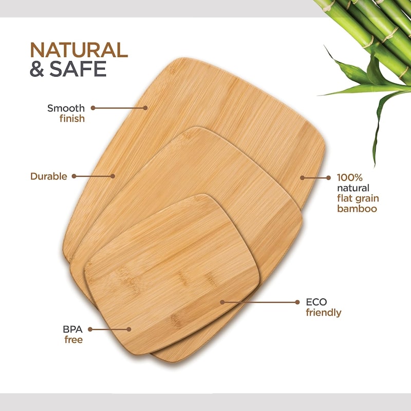 Bamboo Cutting Board Set - 3 Piece Reversible Wood Cutting Boards for Kitchen, Meal Prep & Serving, Chopping Meat, Vegetables