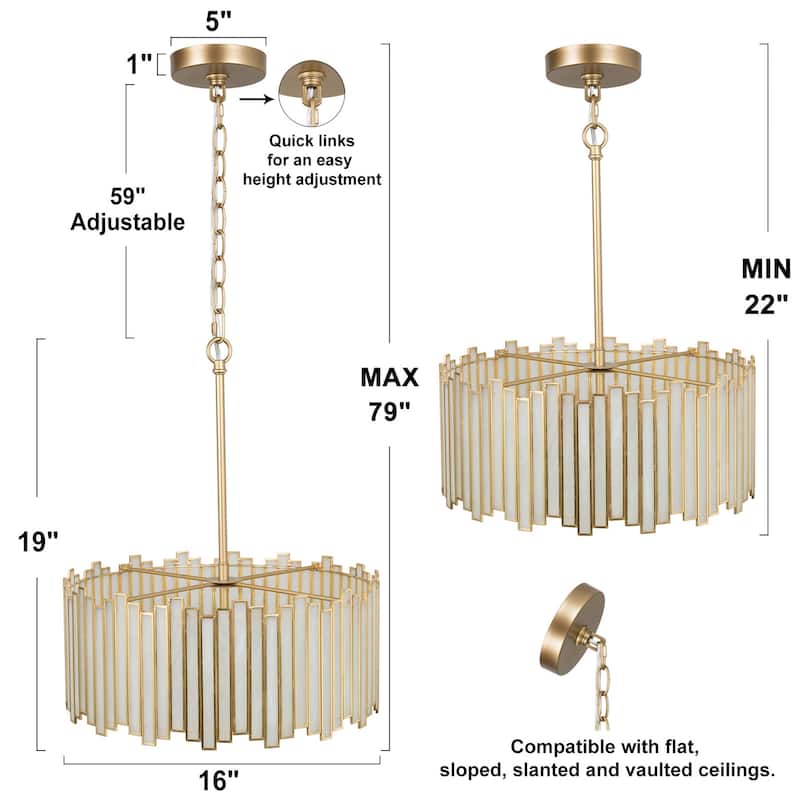 Tifany Modern Gold 4-Light Drum Chandelier Colored Glass Lights for Kitchen Island Bedroom