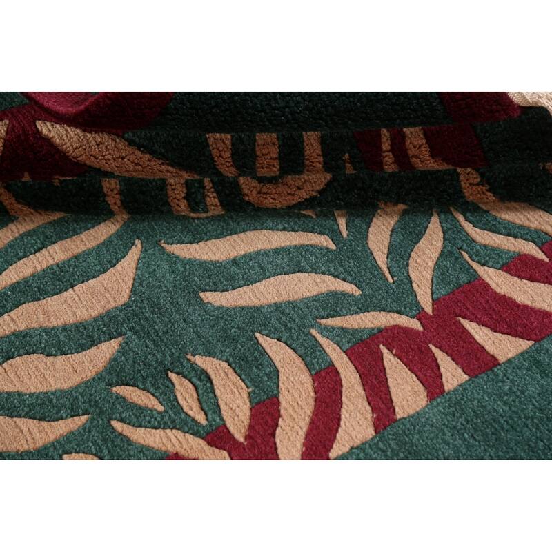 Vegetable Dye Nature Print Nepalese Area Rug Hand-knotted Wool Carpet - 5'9" x 7'0"