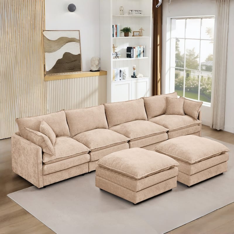 130.7" Modular Chenille U-Shape Sectional Sofa with Movable Ottomans