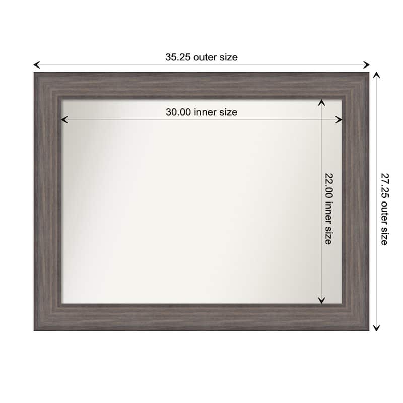 Country Barnwood Framed Non-Beveled Custom Wall Mirror, Bathroom Vanity Mirror - Outer Size: 35.25 x 27.25
