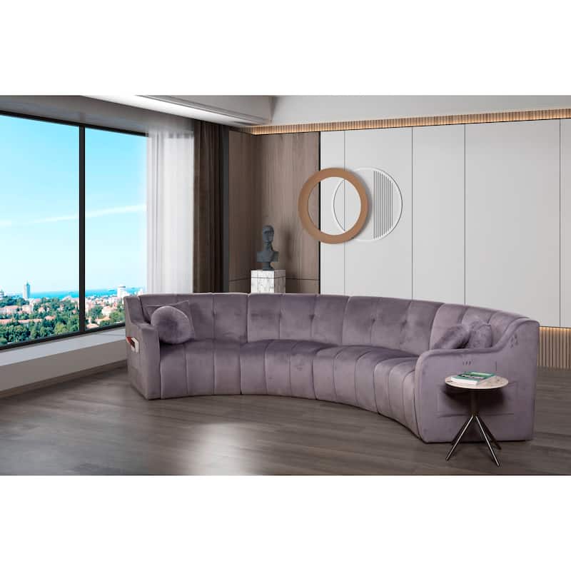 Velvet Symmetrical Modular Legless Curved Floor Sofa - 153"