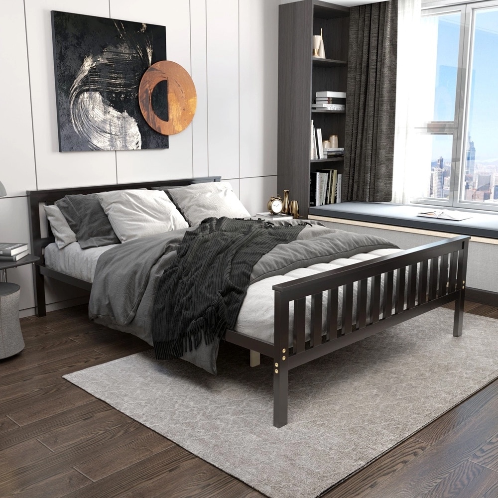 Queen Wood Platform Bed Headboard and Footboard Mattress Foundation