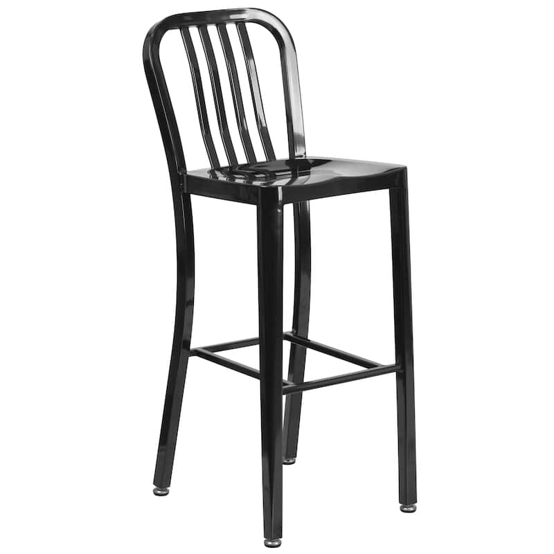 24'' Round Metal Indoor-Outdoor Bar Table Set with 4 Vertical Slat Back Stools
