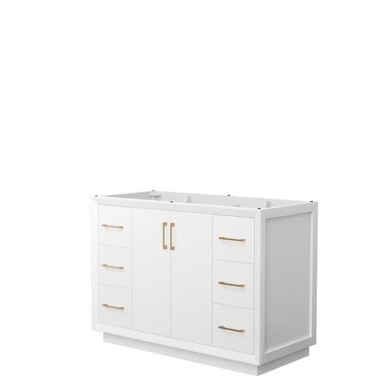 Strada 48-Inch Single Vanity Cabinet - White, Satin Bronze Trim, No Top
