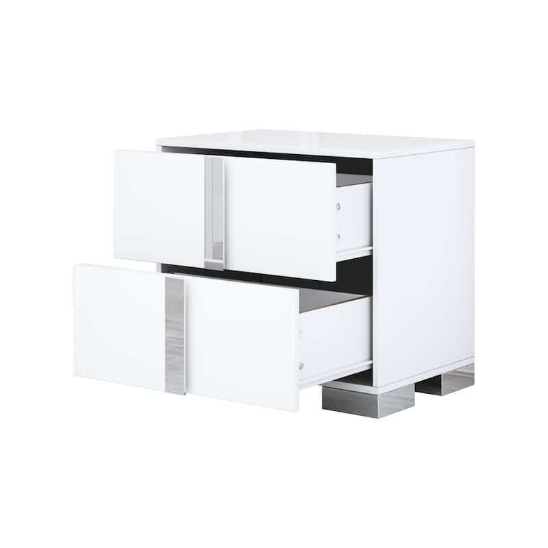 Roomfitters Elegant Mirrored Nightstand with 2 Drawers and Metal Handle, Bedside Table for Bedroom or Living Room