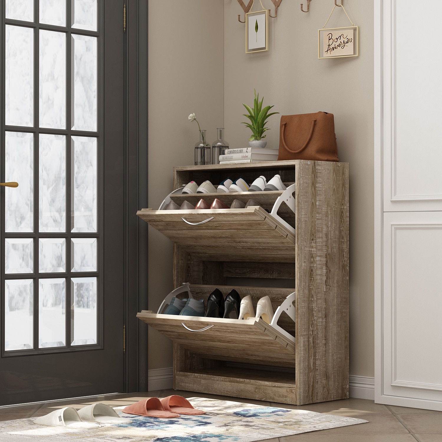 FUFU&GAGA 2-Tier Shoe Rack Cabinet with Storage Space-image