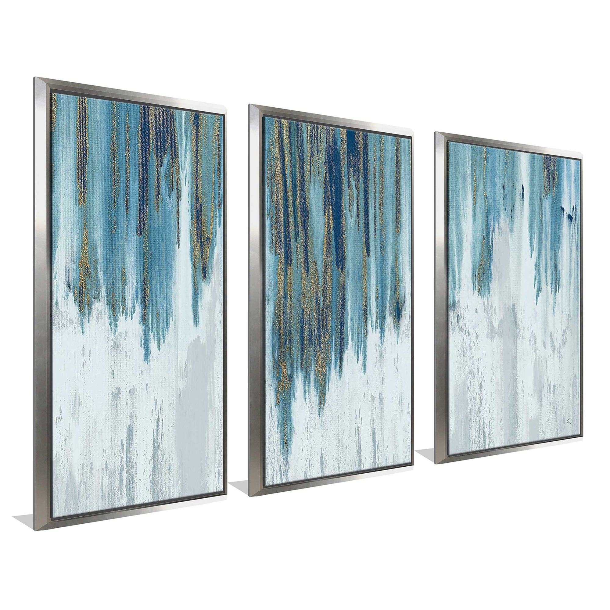 Blue & Silver Abstract Canvas Art Prints, Set of 3