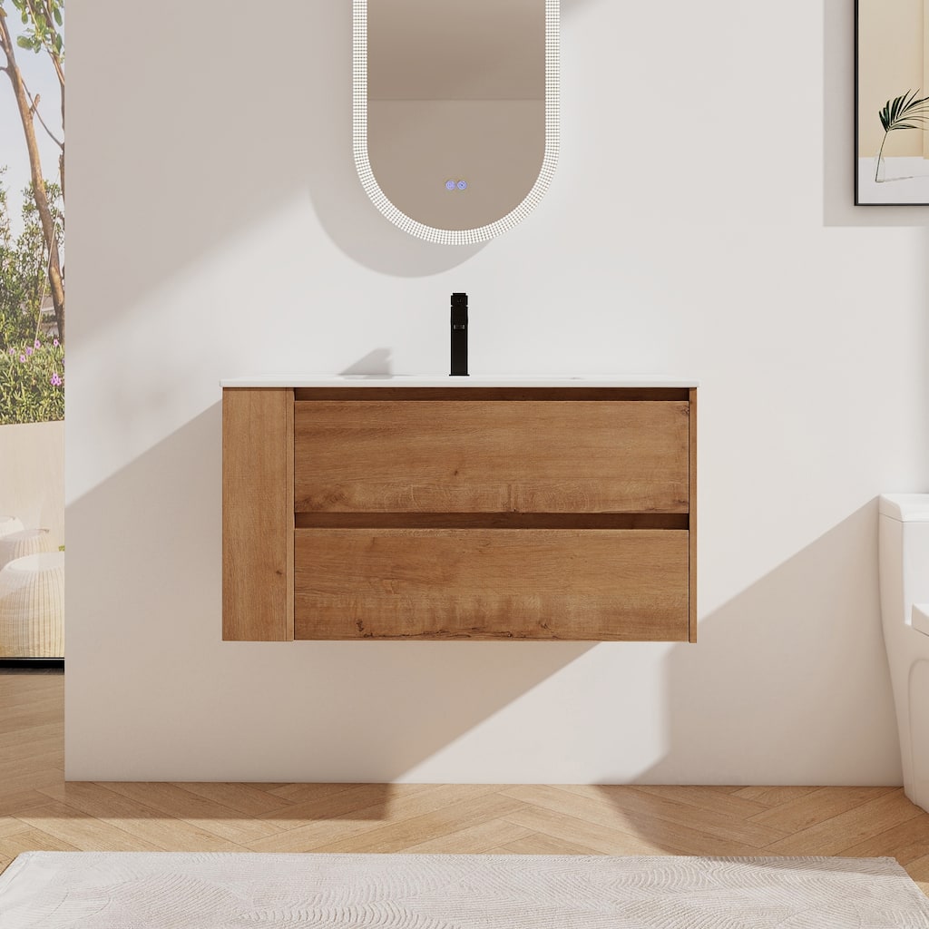 36" Wall Mounting Bathroom Vanity With Ceramic Sink