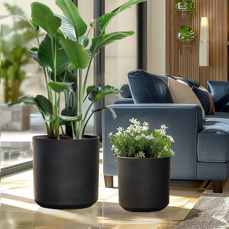 2-Piece HDPE Round Plastic Pot Planters Set