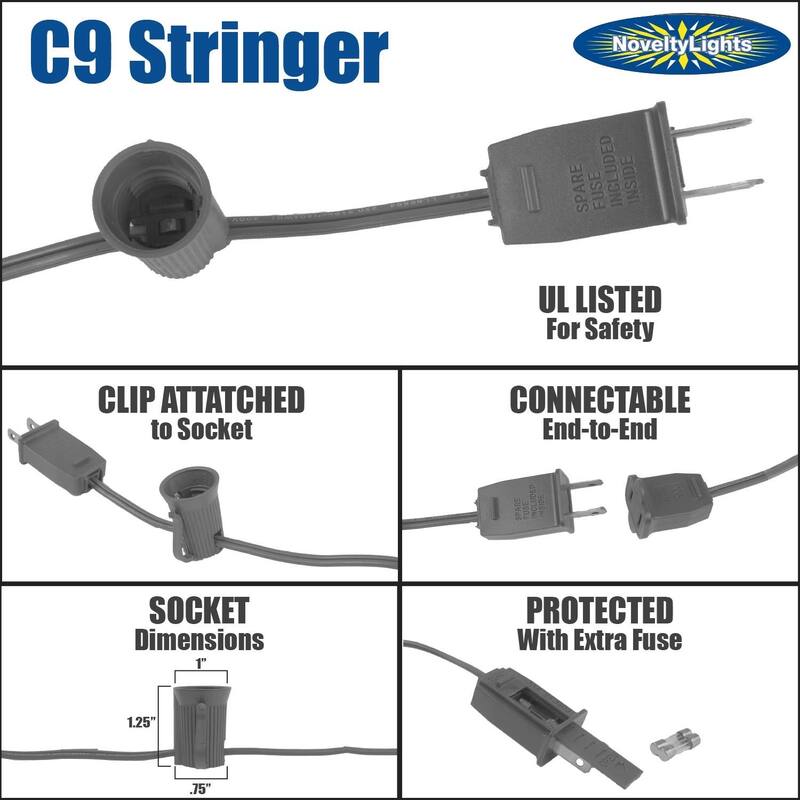 25 Foot C9 Ceramic Christmas Light Set, Hanging String Lights, Black Wire
