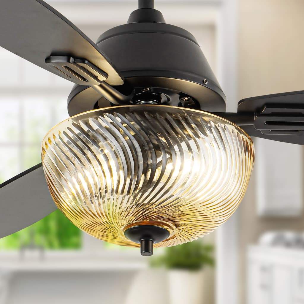 Coco River of Goods 3-blade 42-inch Glam Indoor Ceiling Fan with Amber Hand-Cut Glass Shade and Remote Control