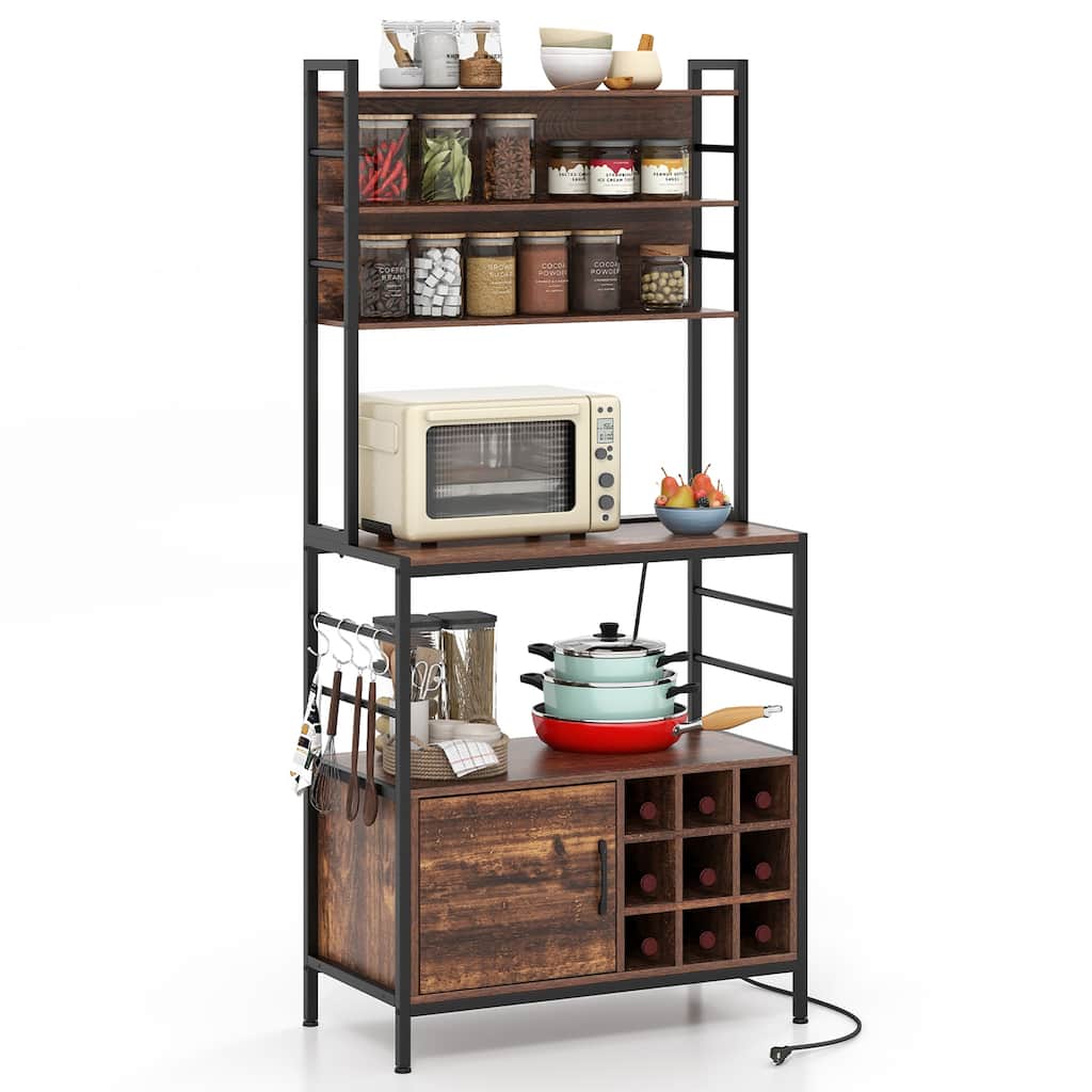 Gymax 67'' Bakers Rack w/ Power Outlet Coffee Bar Cabinet w/ S-Shaped