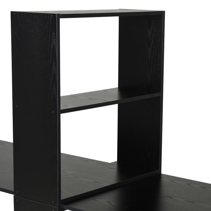 HOMCOM 88” Extra Long 2-Person Computer Desk w/ Bookshelf Combo Double Workstation Storage Unit Home Office
