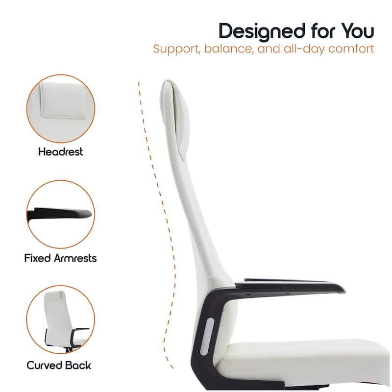 Nexa Ergonomic Leather/Polyester High-Back Office Chair with Padded Headrest, Adjustable Height, Swivel, and Smooth Casters