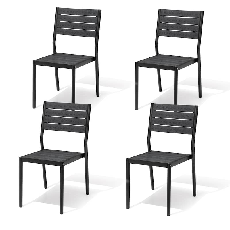 VredHom Outdoor Stackable Aluminum Patio Dining Chairs - Black-4PC