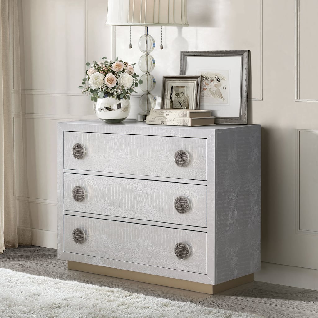 Stylish Console Cabinet with Faux Crocodile Skin Finish and Multiple Storage Options