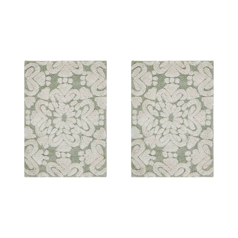 Better Trends Medallion Collection 100% Cotton 2-Pc Set Bathroom Rugs-Soft & Super Absorbent, Non-Skid Latex, Machine Washable