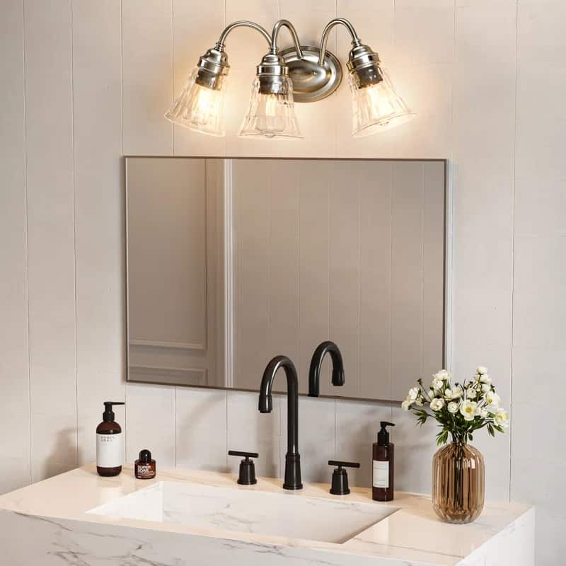 Brushed Nickel 3-Light Bathroom Vanity Light with Clear Glass Shades