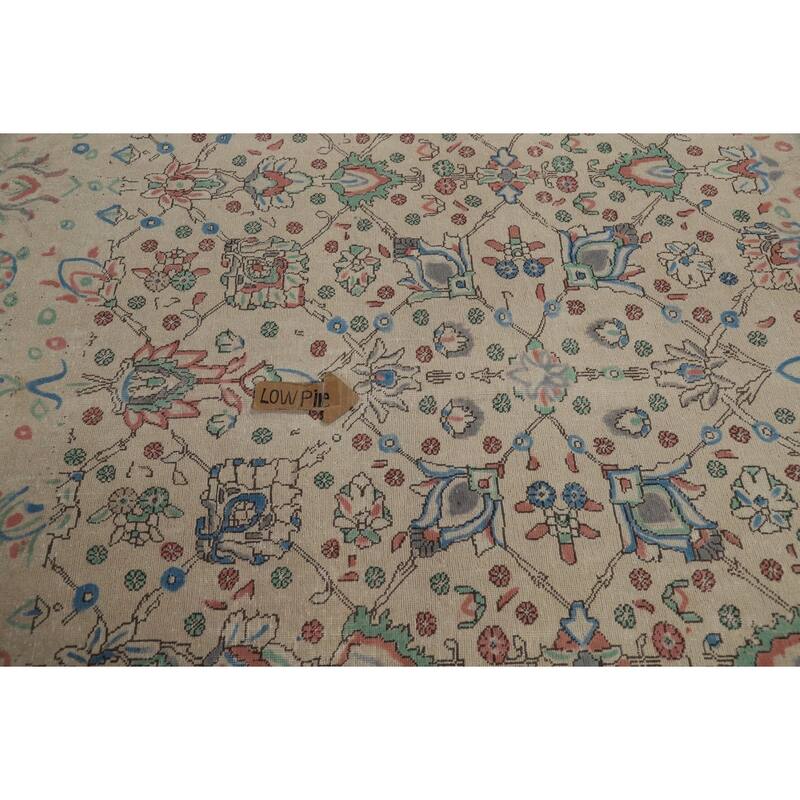 Hand Knotted Oriental 100% Wool Carpet Traditional All-Over Beige & Ivories Tabriz Area Rug - 12' 3'' X 9' 8''