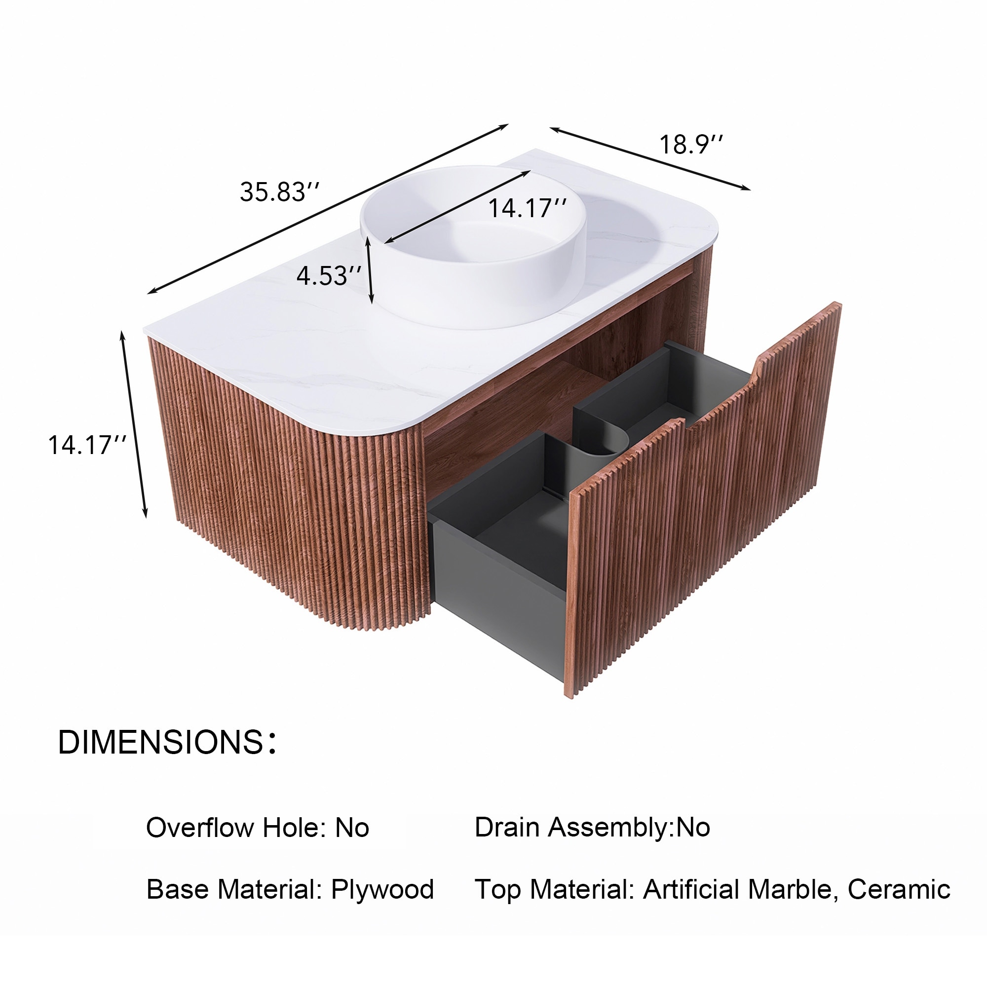 Wall-Mounted Bathroom Vanity with White Round Ceramic Sink