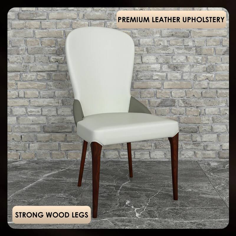 Havana Leather Upholstered Solid Wood Dining Chair Two-Tone Color Design Set of 4