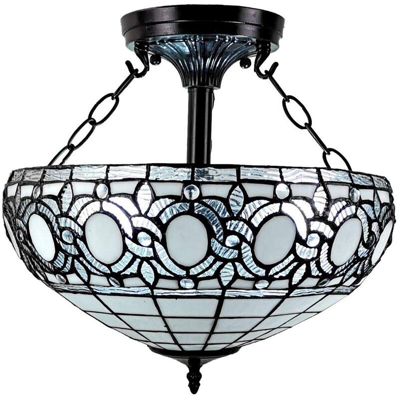 Tiffany Style Semi-flush Mount Ceiling Fixture Amora Lighting