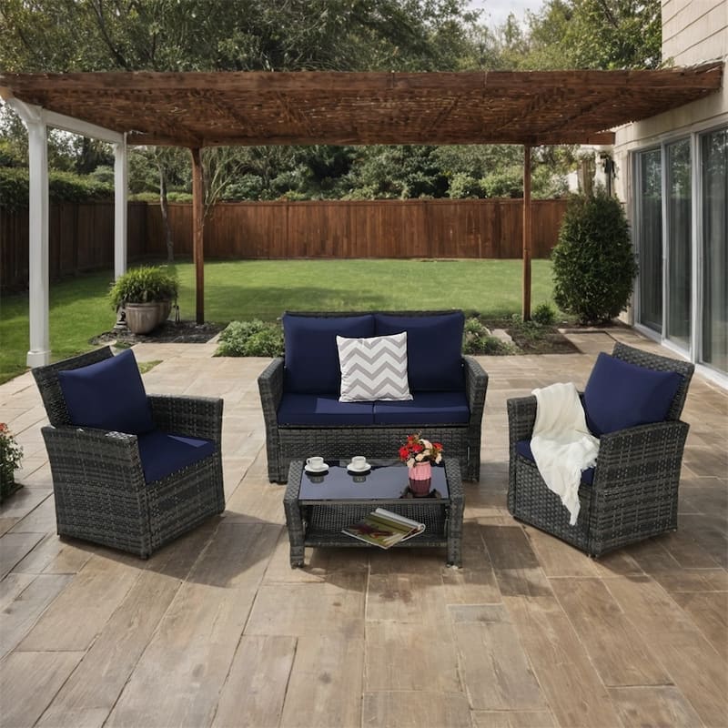 4 Pieces Outdoor Patio Furniture Sets,Garden Rattan Chair Wicker Set - N/A