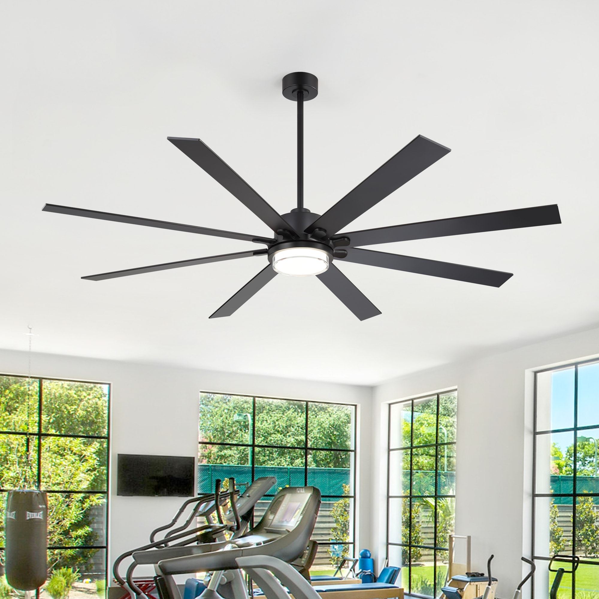 72"/80" Modern Matte Black Ceiling Fan with LED Light and Remote(8/10 Reversible Blades)