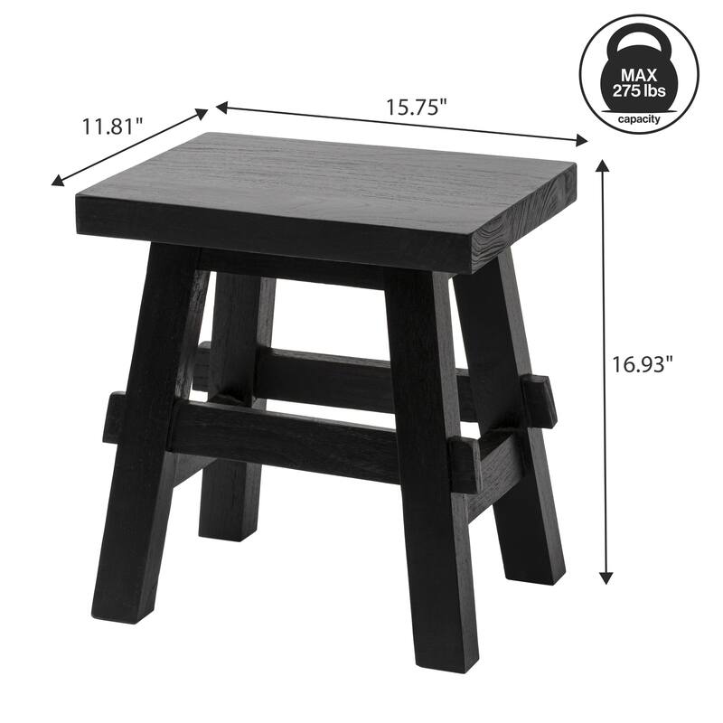 JONATHAN Y Revine Rustic Farmhouse Solid Mindi Wood Handcrafted Accent Stool