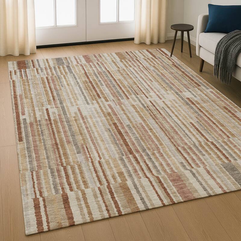 Premium Washable Super Soft Stripe Stack Mayfield Rug - Terracotta - 9' x 12'