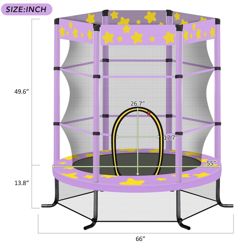55 Inch Kids Trampoline with Safety Enclosure Net, 4.5FT Outdoor Indoor Trampoline for Kids