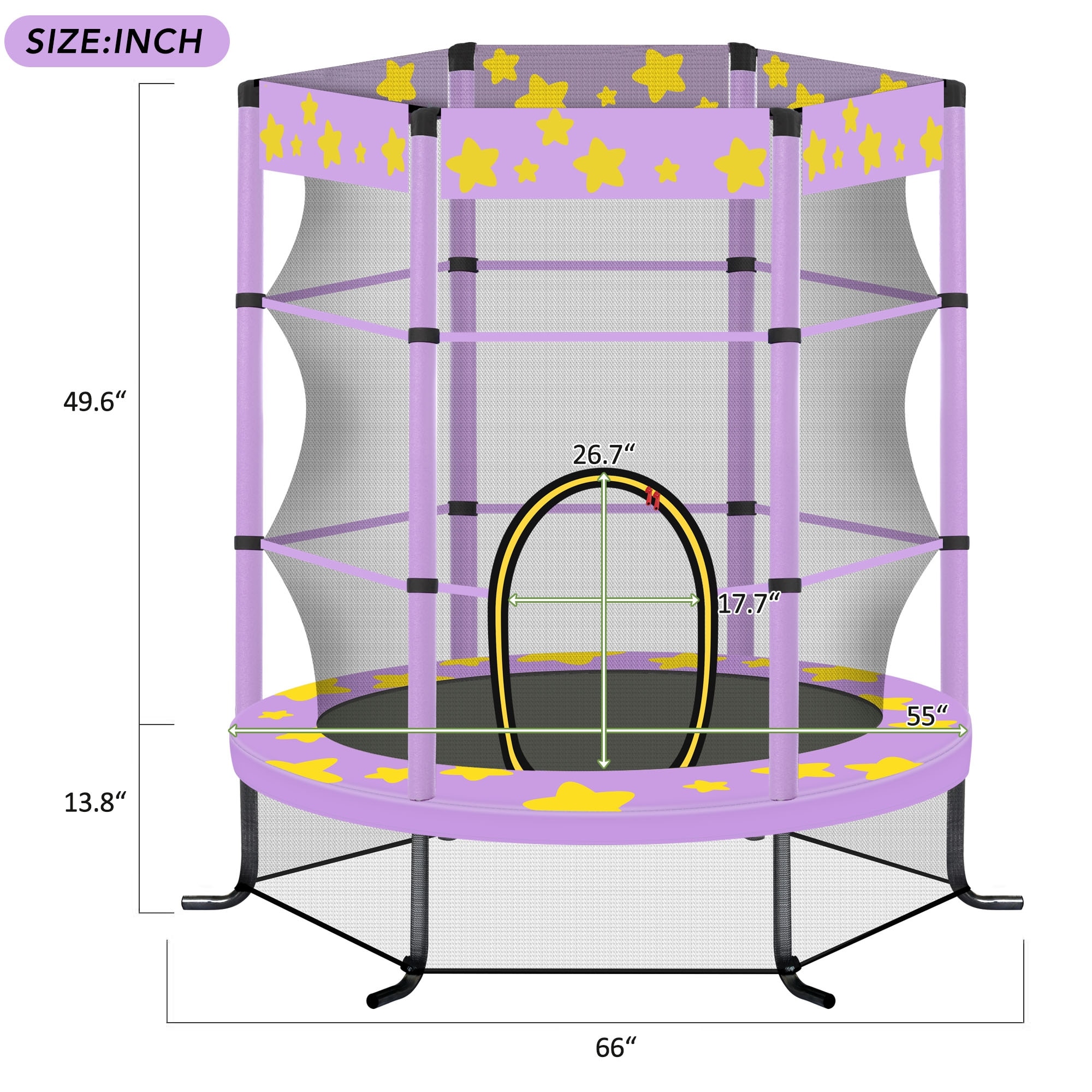 55 Inch Kids Trampoline with Safety Enclosure Net 4.5FT Outdoor Indoor Trampoline for Kids Yellow