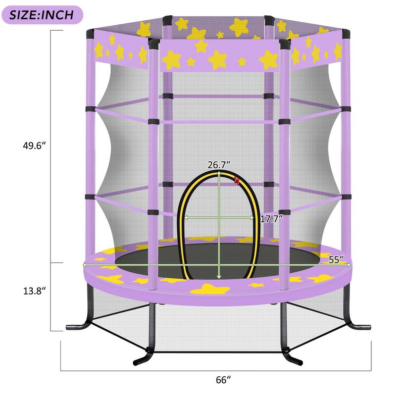 Trampoline with Safety Enclosure Net, Outdoor Indoor Trampoline - Purple