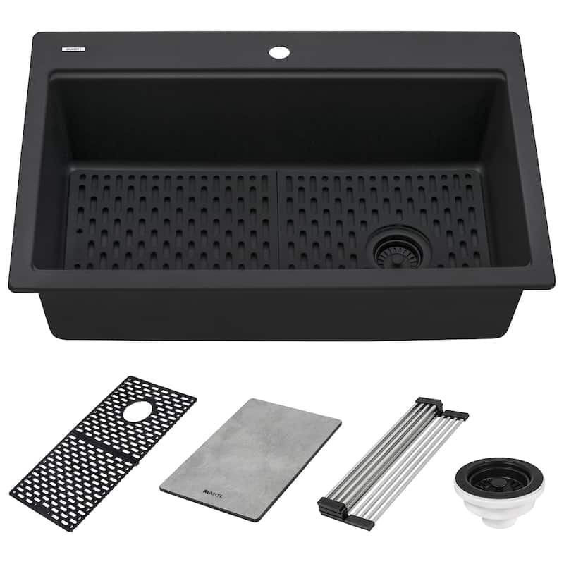 33 in Granite Workstation Matte Black Drop-in Kitchen Sink