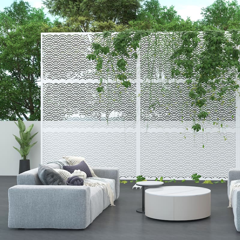 Metal Privacy Screen Wall Decoration Free Standing-6.3 ft. H X 4 ft. W