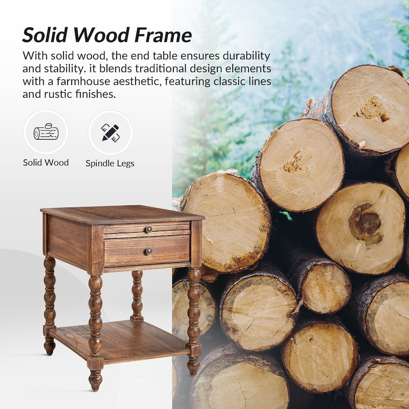 Eric Traditional 26" Tall Solid Wood End Table with USB Set of 2by HULALA HOME