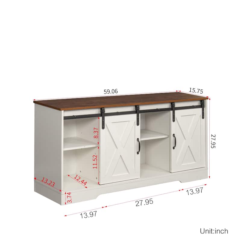 Wooden Sliding Barn Door TV Stand,Storage Cabinet with Adjustable Shelves
