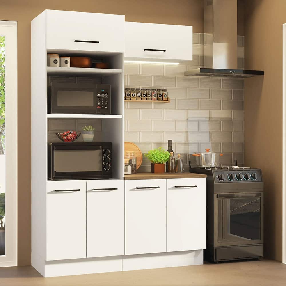 Madesa Hazel 3-Piece Kitchen Storage Set 3 Doors 3 Open Shelves Pantry Cabinet 2 Doors Base Cabinet and Wall Cupboard - White
