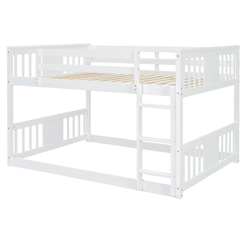 White Full Over Full Bunk Bed with Ladder, Space-Saving Design, Sturdy Pine Frame