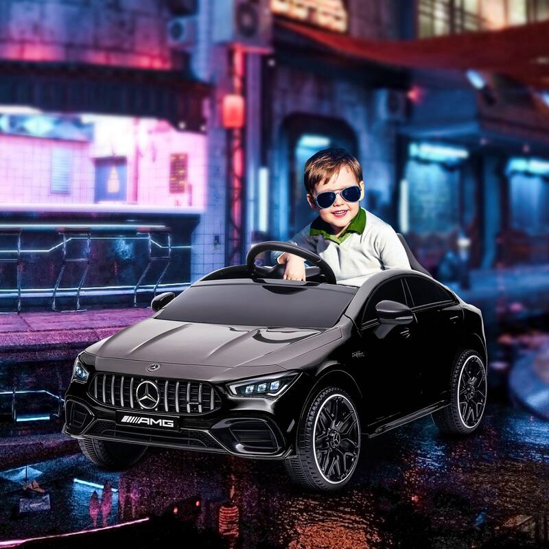 Licensed Mercedes-Benz AMG CLA 45 12V Kids Electric Ride On Car with Remote Control, LED Lights, Music, Suspension, Black
