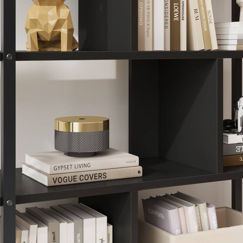 Split-level rattan bookshelf - N/A