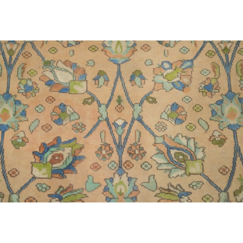 Hand Knotted Oriental 100% Wool Carpet Traditional All-Over Peach Tabriz Area Rug - 12' 8'' X 9' 11''