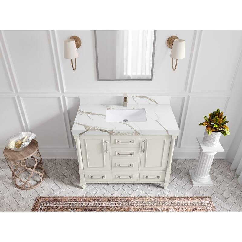 Willow Collections 42 in. W x 22 in. D Aberdeen Single Bowl Sink Bathroom Vanity with Countertop - 2" Calacatta Gold - Ivory