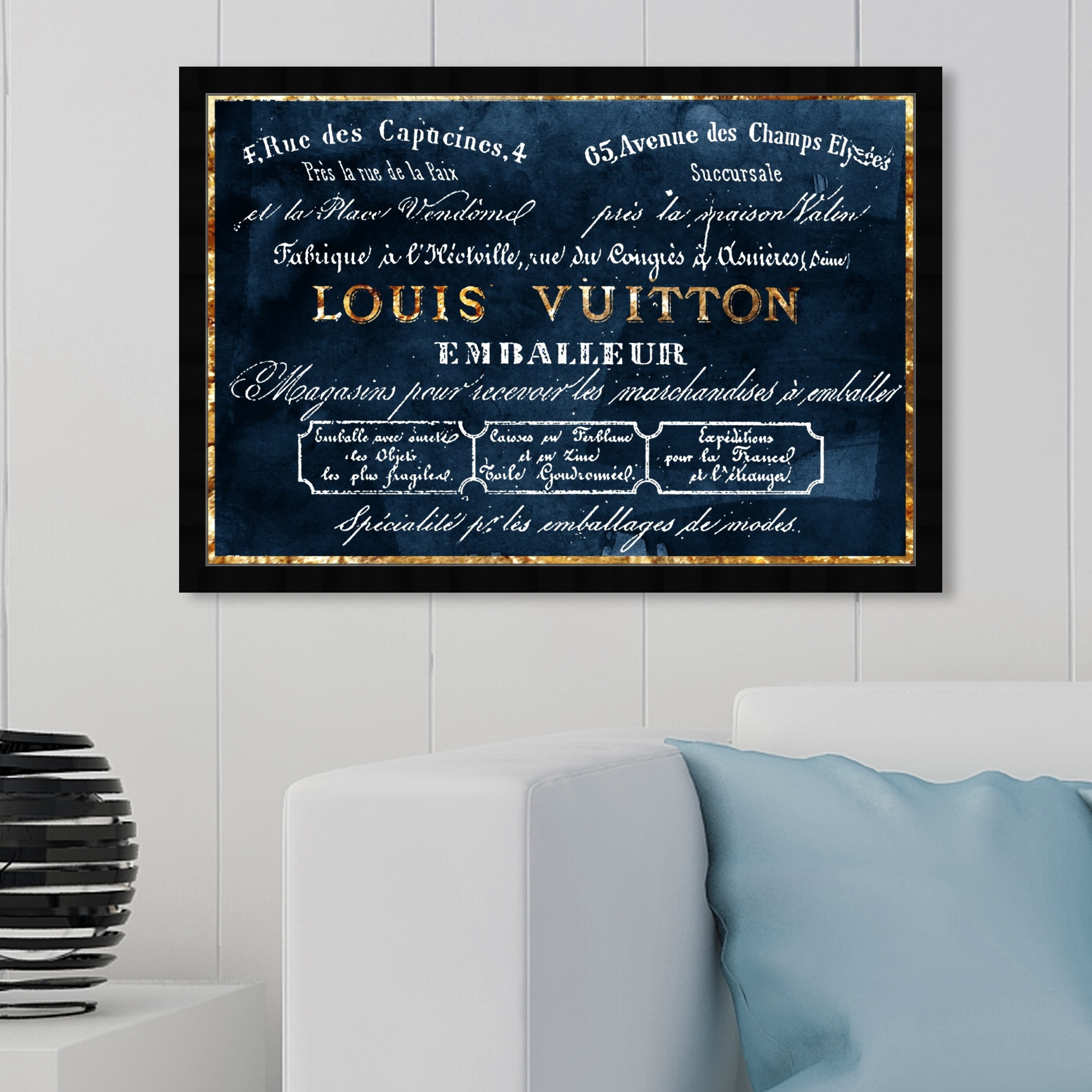 Oliver Gal 'Emballeur Navy' Fashion and Glam Framed Wall Art Prints Road  Signs - Blue, Gold - Bed Bath & Beyond - 31287477