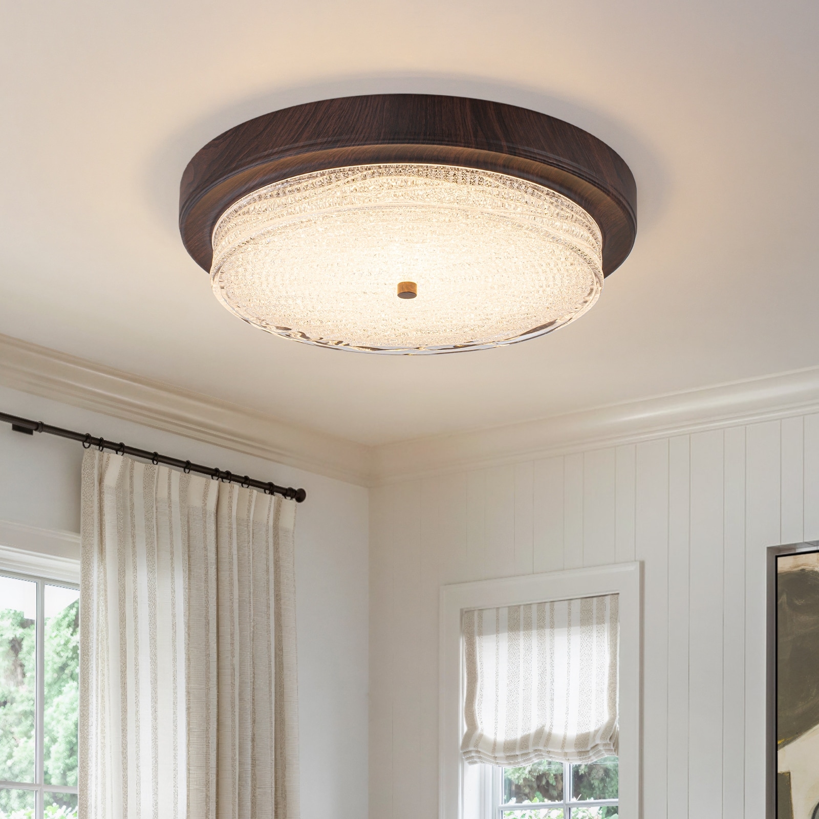 Dimmable LED Flush Mount Ceiling Light - Walnut