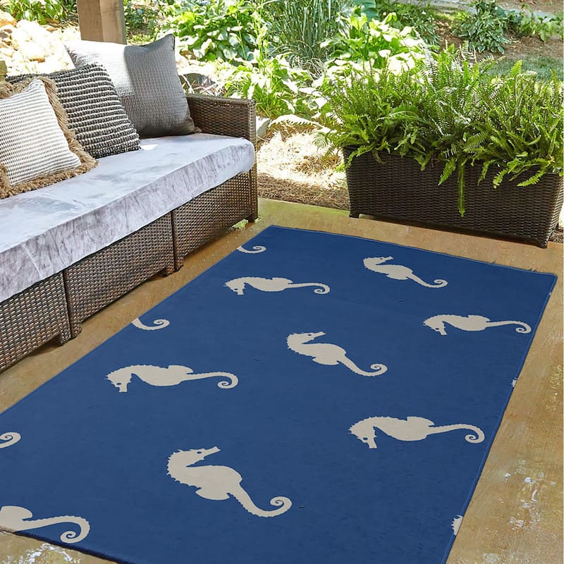 Sea Horses Beach Style Chenille Area Rug