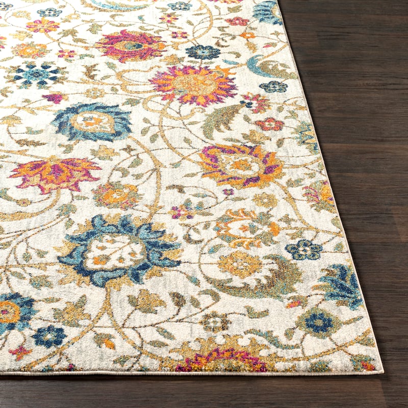 Teagan Light Grey Vintage Floral Area Rug - 5'3" x 7'3"
