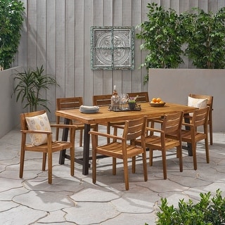 Balfour Outdoor 8 Seater Acacia Wood Dining Set by Christopher Knight Home