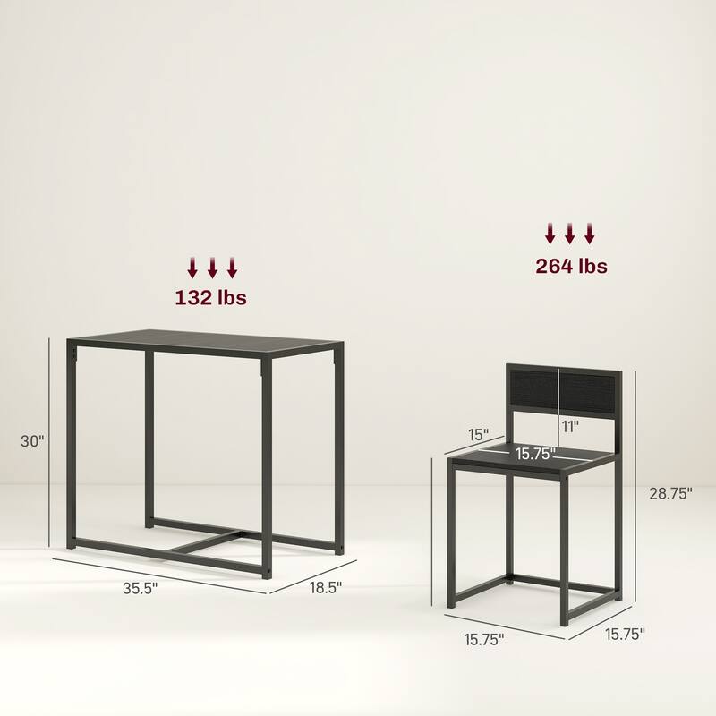 Modern 3-Piece Dining Set with Rectangular Footrest Table & 2 Steel Open Back Chairs
